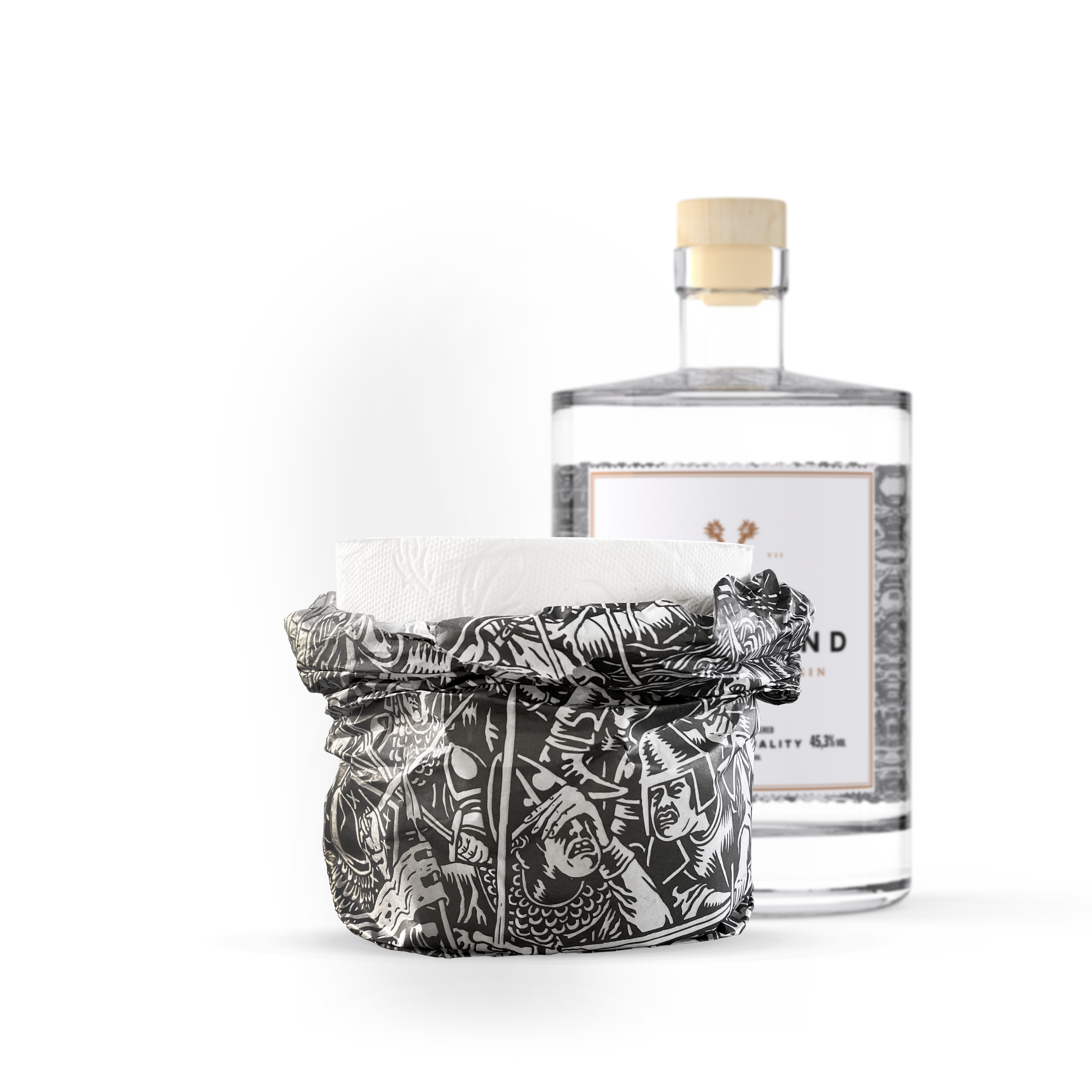 Toilettenpapier mit Woodland Dry Gin Flasche Toilettenpapier mit Woodland Dry Gin Flasche